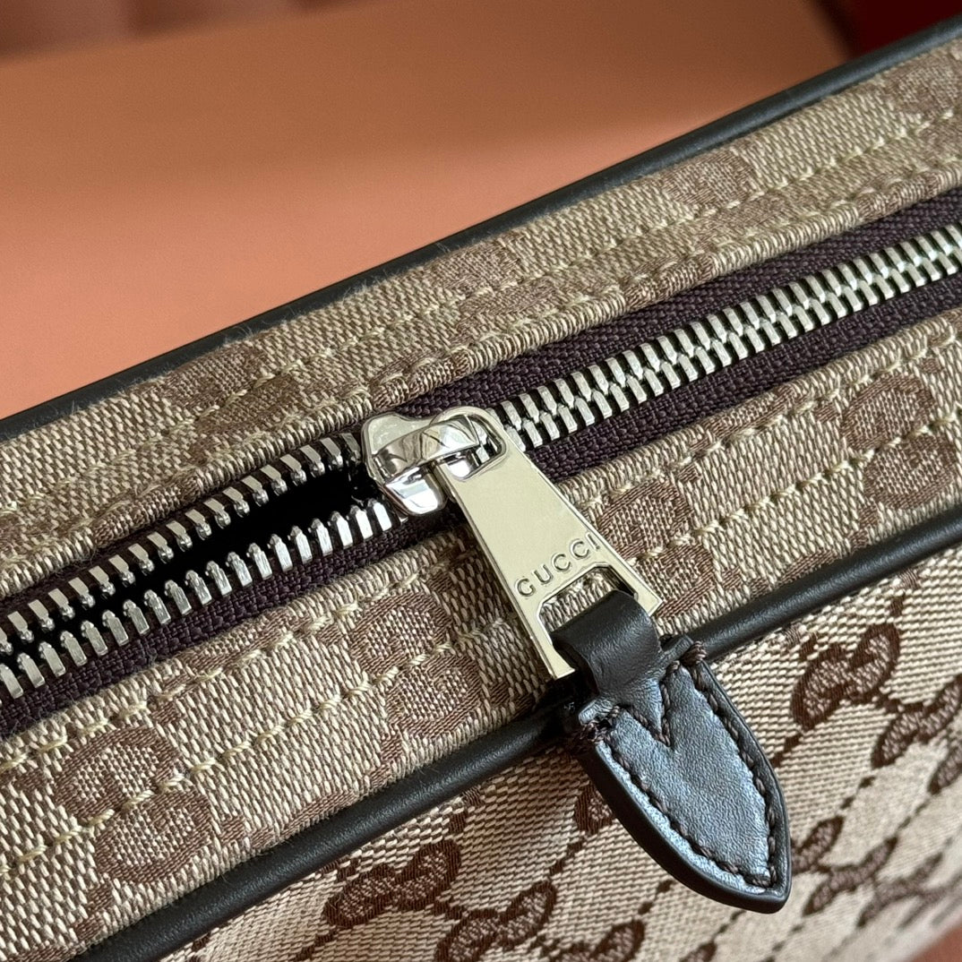 GUCCI SMALL CROSSBODY BAG 23.5 IN BEIGE AND DARK BROWN CANVAS