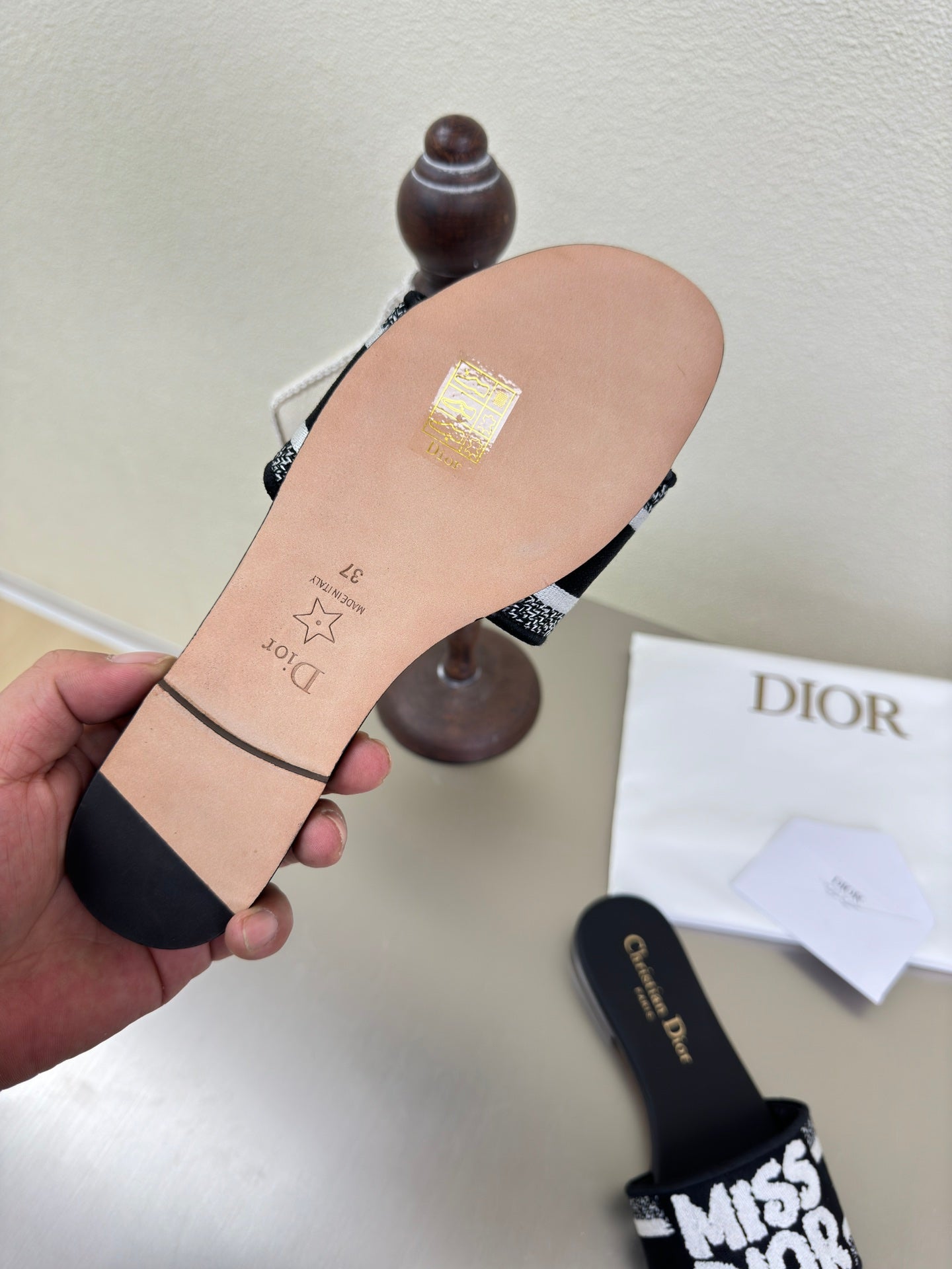 DIOR DWAY SLIDE EMBROIDERED COTTON AND BLACK MISS ALLOVER MOTIF