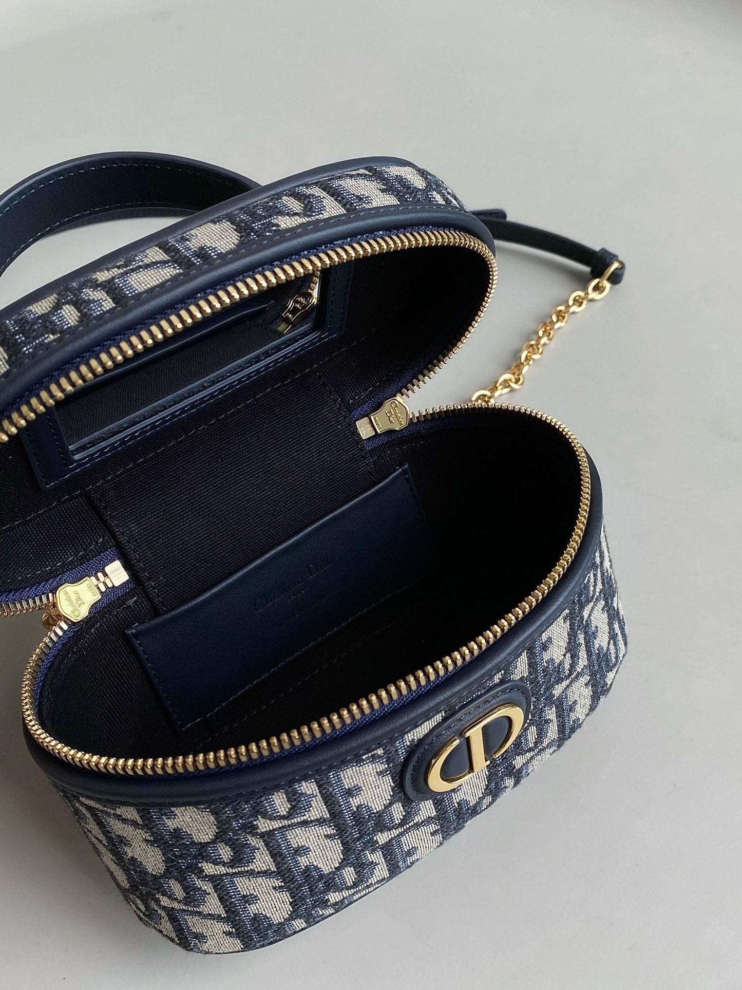 DIOR MONTAIGNE MINI VANITY CASE 16 BLUE OBLIQUE JACQUARD