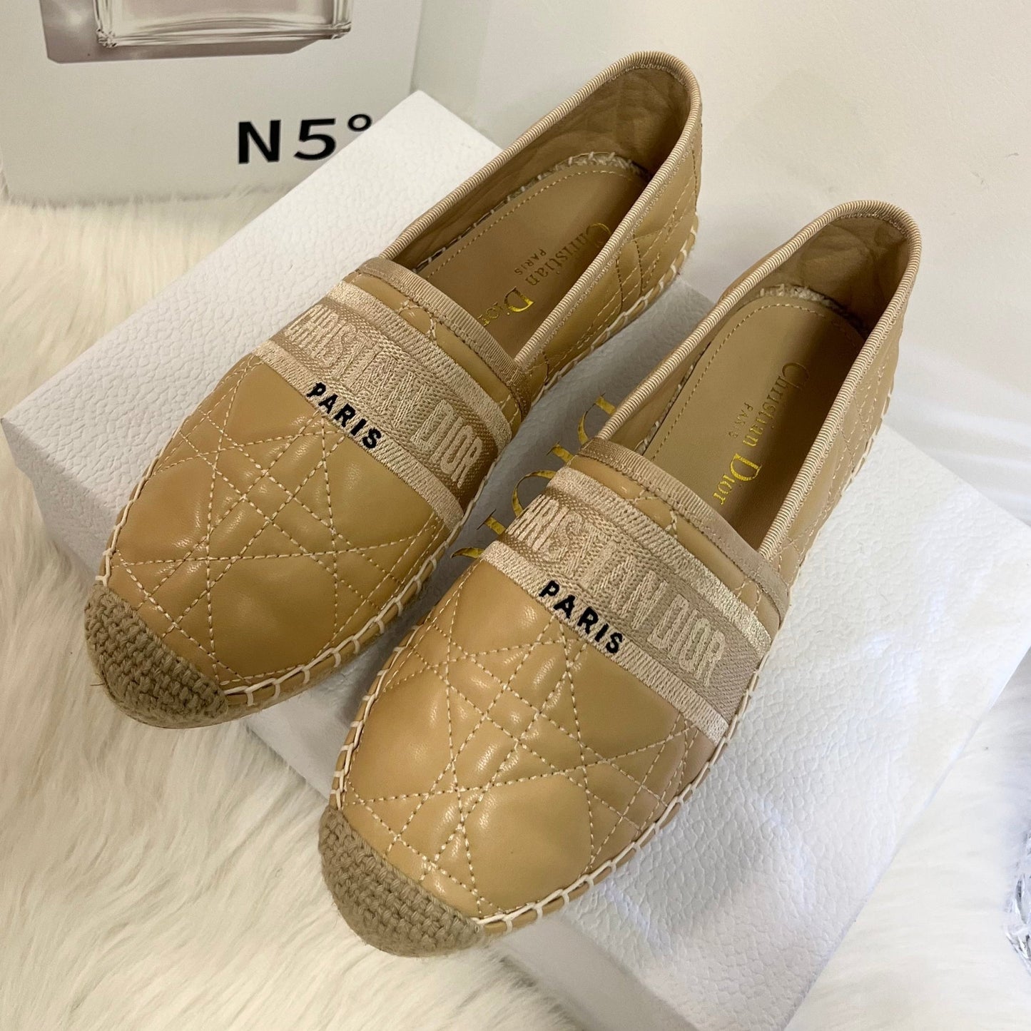DIOR GRANVILLE ESPADRILLE CAMEL BEIGE QUILTED CANNAGE CALFSKIN