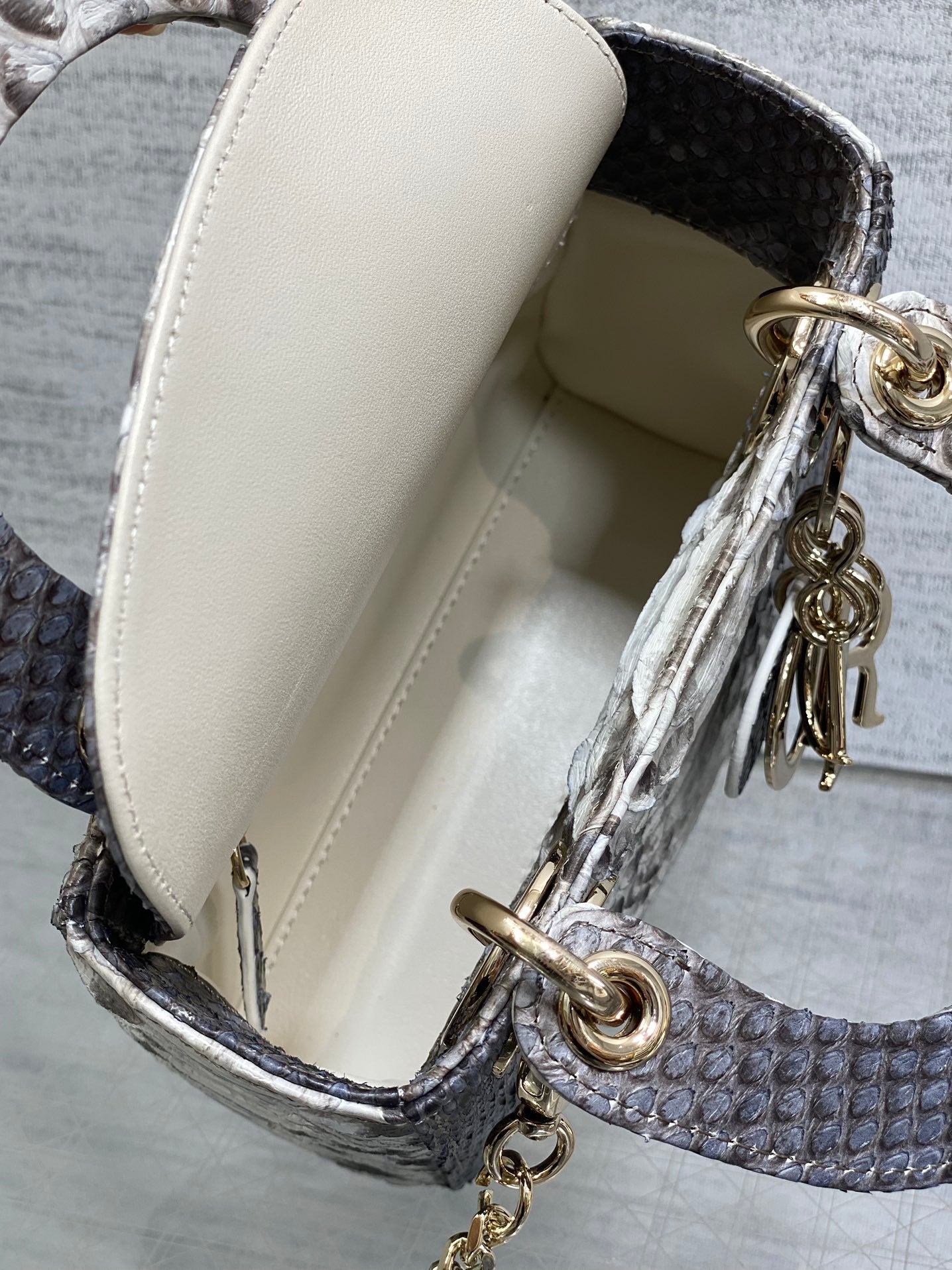 DIOR MINI 17 LADY BAG IN WHITE MIX BLACK SNAKESKIN PATTERN LAMBSKIN