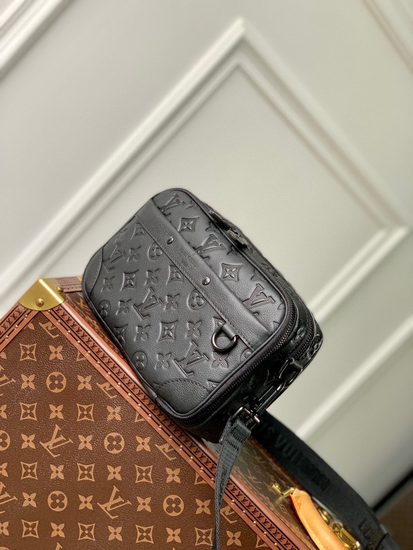 LOUIS VUITTON ALPHA NANO BAG 24 IN BLACK MONOGRAM SHADOW EMBOSSED COWHIDE